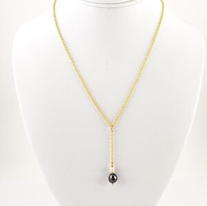 Y necklace genuine pearl pendant 18K GP chain dainty layer necklace real pearls